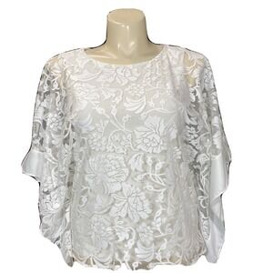 NWT‎ Prelude Blouse MED Ivory White Burnout Satin Flowy High Low Date Night Top